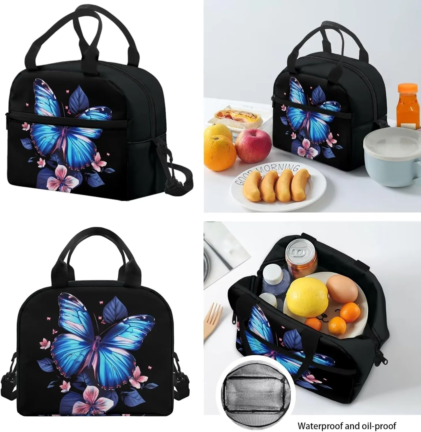 Flower Butterfly Backpack and Lunch Bag Set for Girls Ages 8-12 Boys Bookbag with Lunch Box Pencil Case Set 3 In 1 Middle School Bag 17inch Children Book Bags 3Rd Grade/6Th Grade
