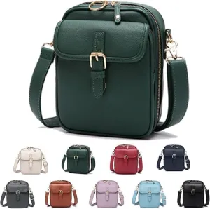 Forcipower Crossbody Leather Bag, Small Urvashi Purse with Card Slots, Vintage Double Layer Anti Theft Purse
