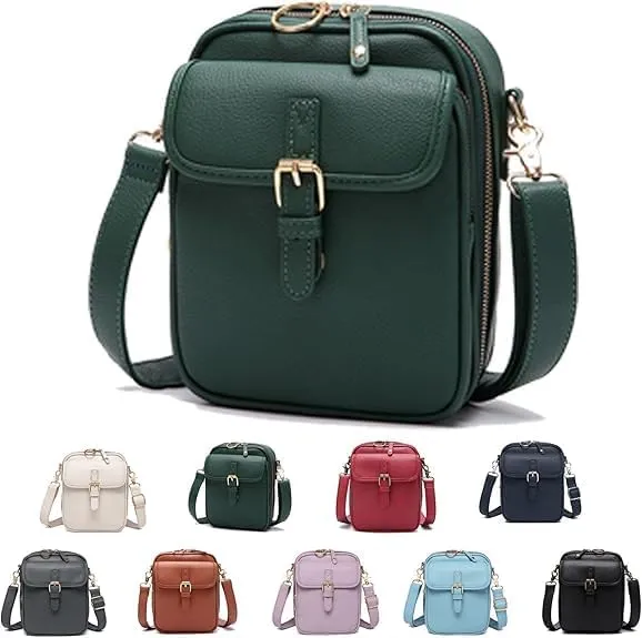 Forcipower Crossbody Leather Bag, Small Urvashi Purse with Card Slots, Vintage Double Layer Anti Theft Purse