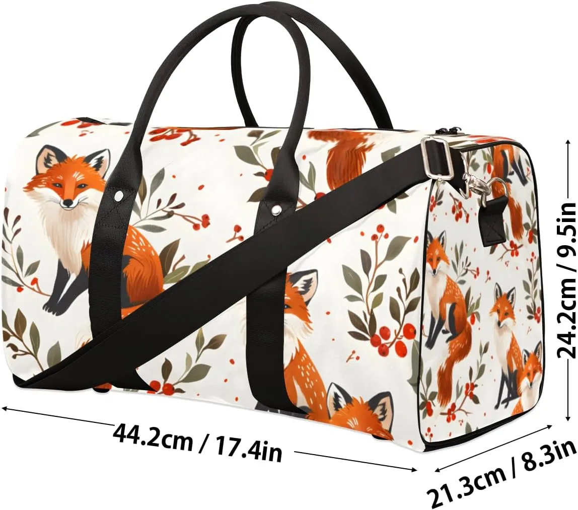 Fox Travel Duffle Bag for Women Men Gym Duffel Foldable Bag Waterproof Weekender Boho Flower Leaves Duffle Tote