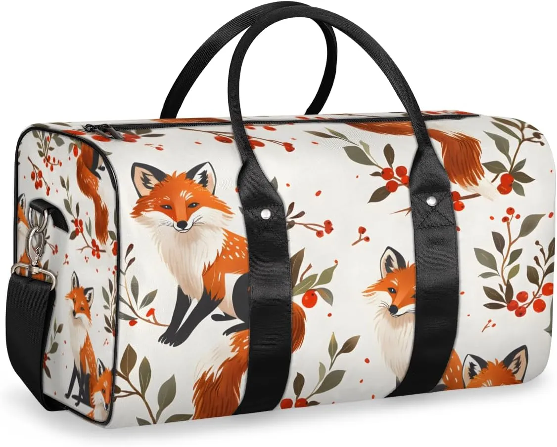 Fox Travel Duffle Bag for Women Men Gym Duffel Foldable Bag Waterproof Weekender Boho Flower Leaves Duffle Tote