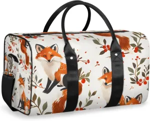Fox Travel Duffle Bag for Women Men Gym Duffel Foldable Bag Waterproof Weekender Boho Flower Leaves Duffle Tote