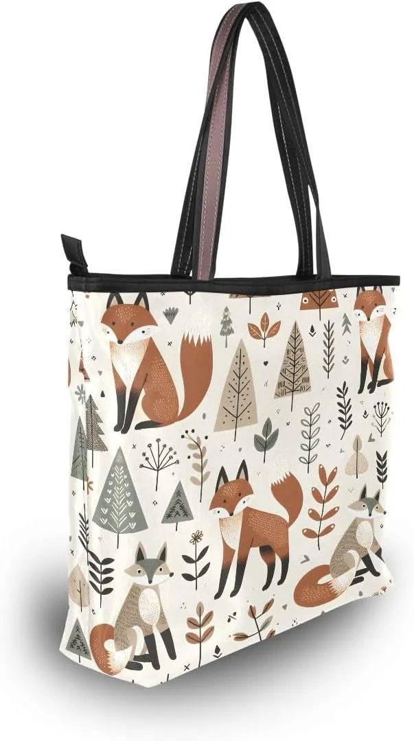 Foxes and Different Elements Shoulder Bags Large Handle Ladies Handbag