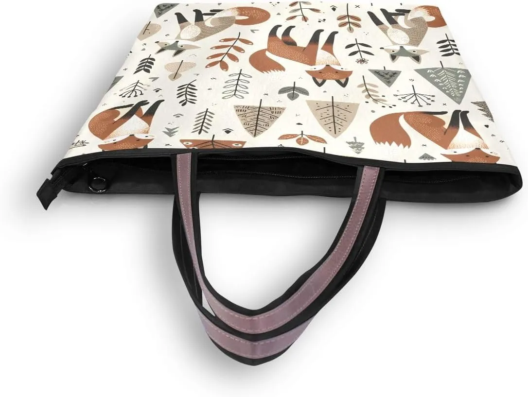 Foxes and Different Elements Shoulder Bags Large Handle Ladies Handbag