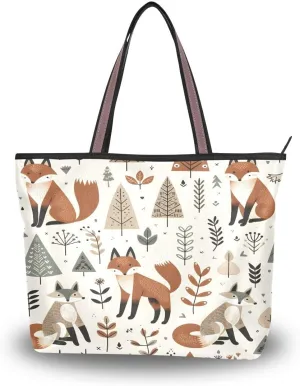 Foxes and Different Elements Shoulder Bags Large Handle Ladies Handbag