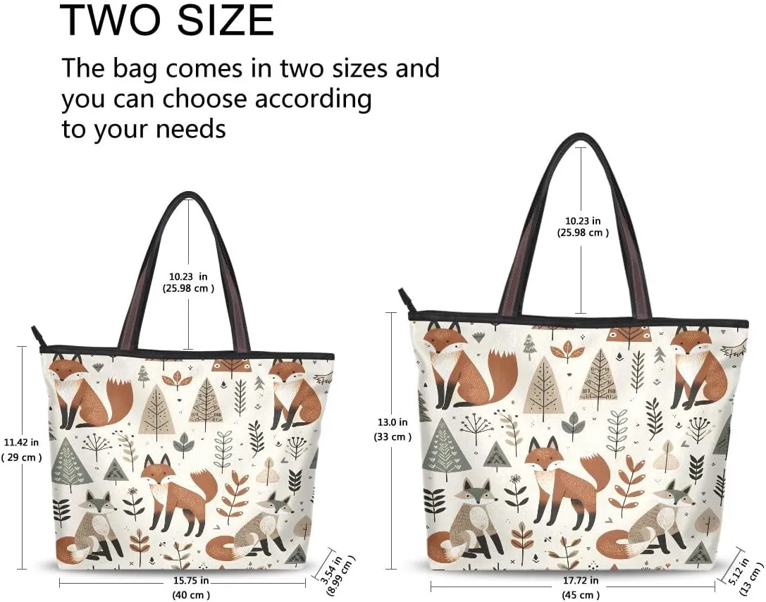Foxes and Different Elements Shoulder Bags Large Handle Ladies Handbag