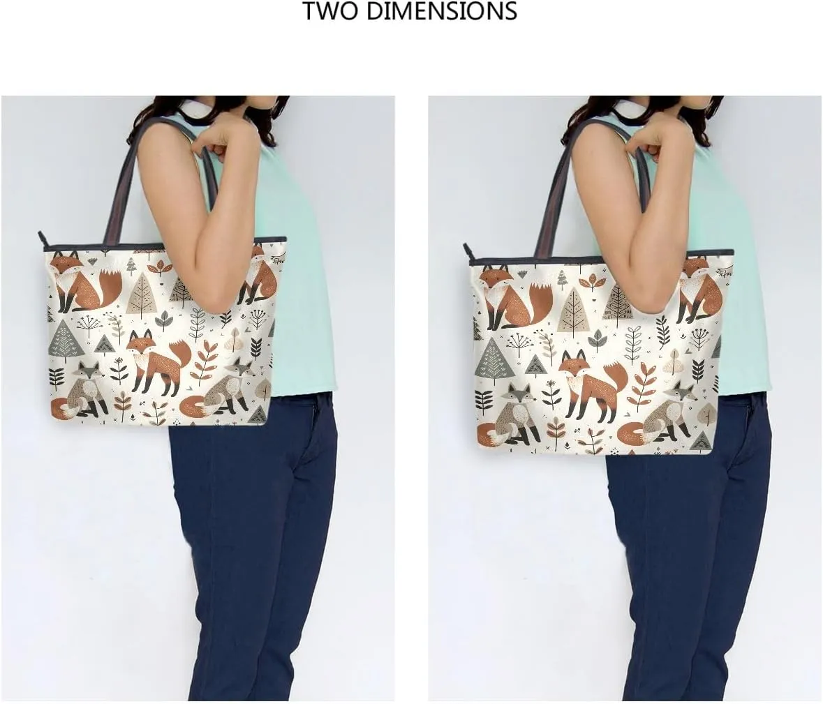 Foxes and Different Elements Shoulder Bags Large Handle Ladies Handbag