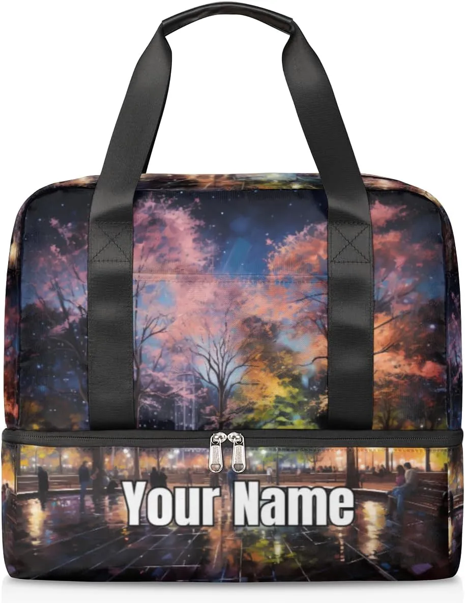 France Streets Night Sky Personalized Gym Duffle Bag for Women and Men - Custom Sports Tote Travel Bag with Shoe Compartment for Weekender Overnight