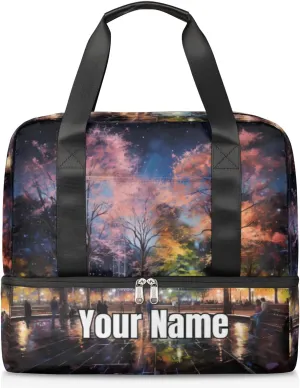 France Streets Night Sky Personalized Gym Duffle Bag for Women and Men - Custom Sports Tote Travel Bag with Shoe Compartment for Weekender Overnight