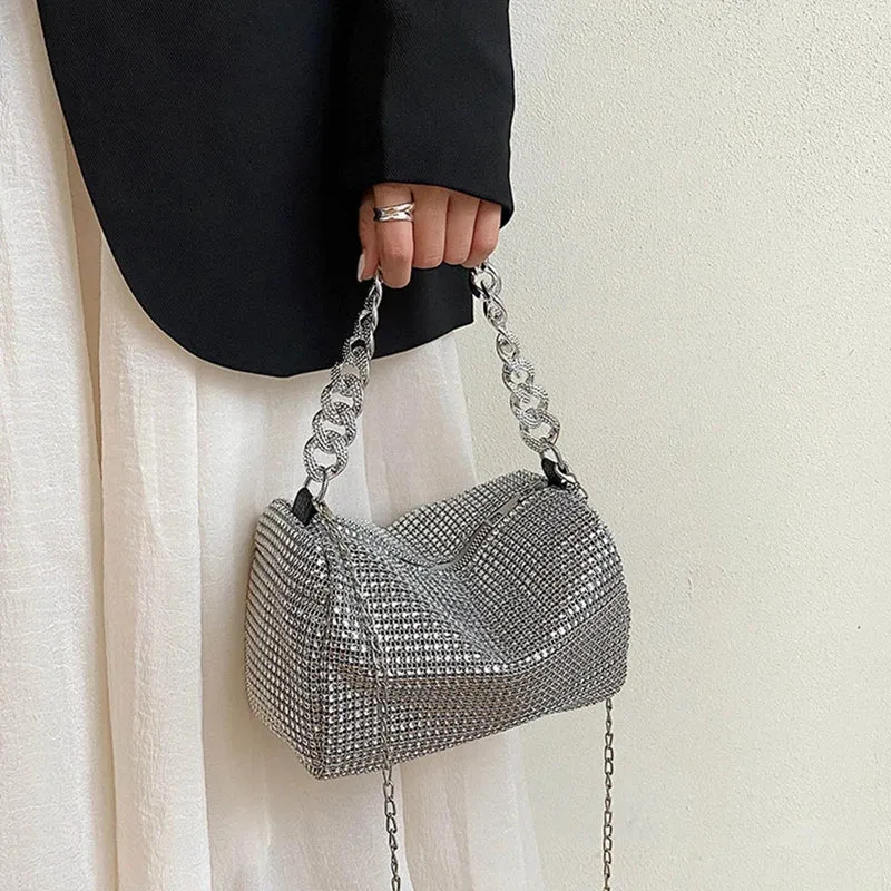 Full Rhinestone Shoulder Bags Bling Diamond Crossbody Bag Women Wedding Party Handbags Fashion Shoulder Purses New Chains Bags