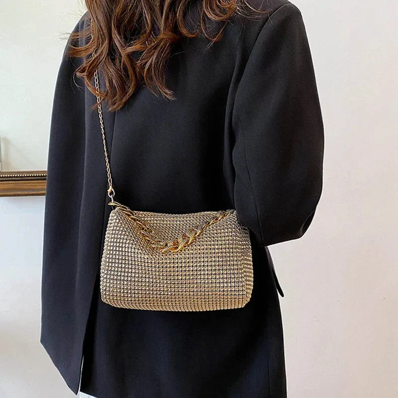 Full Rhinestone Shoulder Bags Bling Diamond Crossbody Bag Women Wedding Party Handbags Fashion Shoulder Purses New Chains Bags