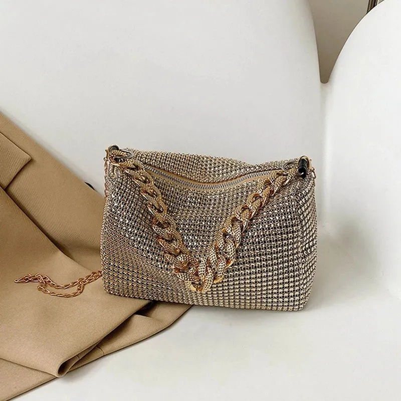 Full Rhinestone Shoulder Bags Bling Diamond Crossbody Bag Women Wedding Party Handbags Fashion Shoulder Purses New Chains Bags