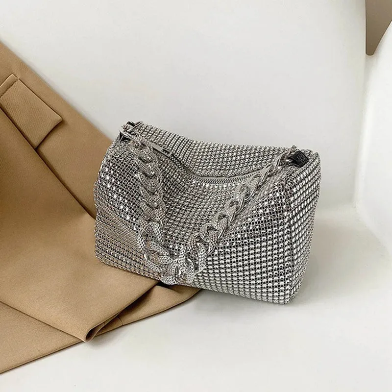 Full Rhinestone Shoulder Bags Bling Diamond Crossbody Bag Women Wedding Party Handbags Fashion Shoulder Purses New Chains Bags