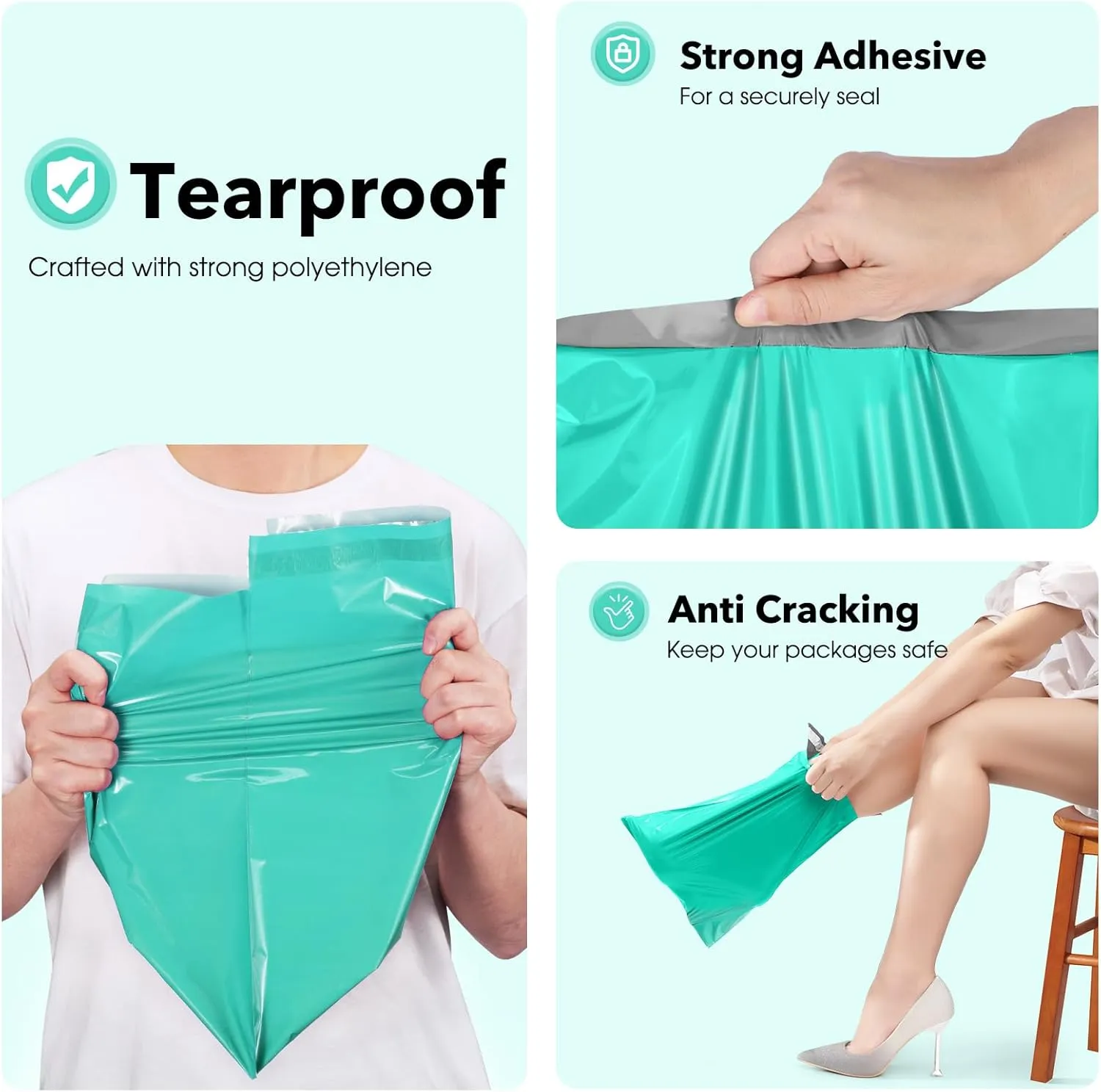 Fuxury 10x13 200 Pcs Teal Poly Mailers Shipping Envelopes, Self-Sealing Envelopes, Boutique Custom Bags, Enhanced Durability Multipurpose Envelope, Keep Items Safe & Protected