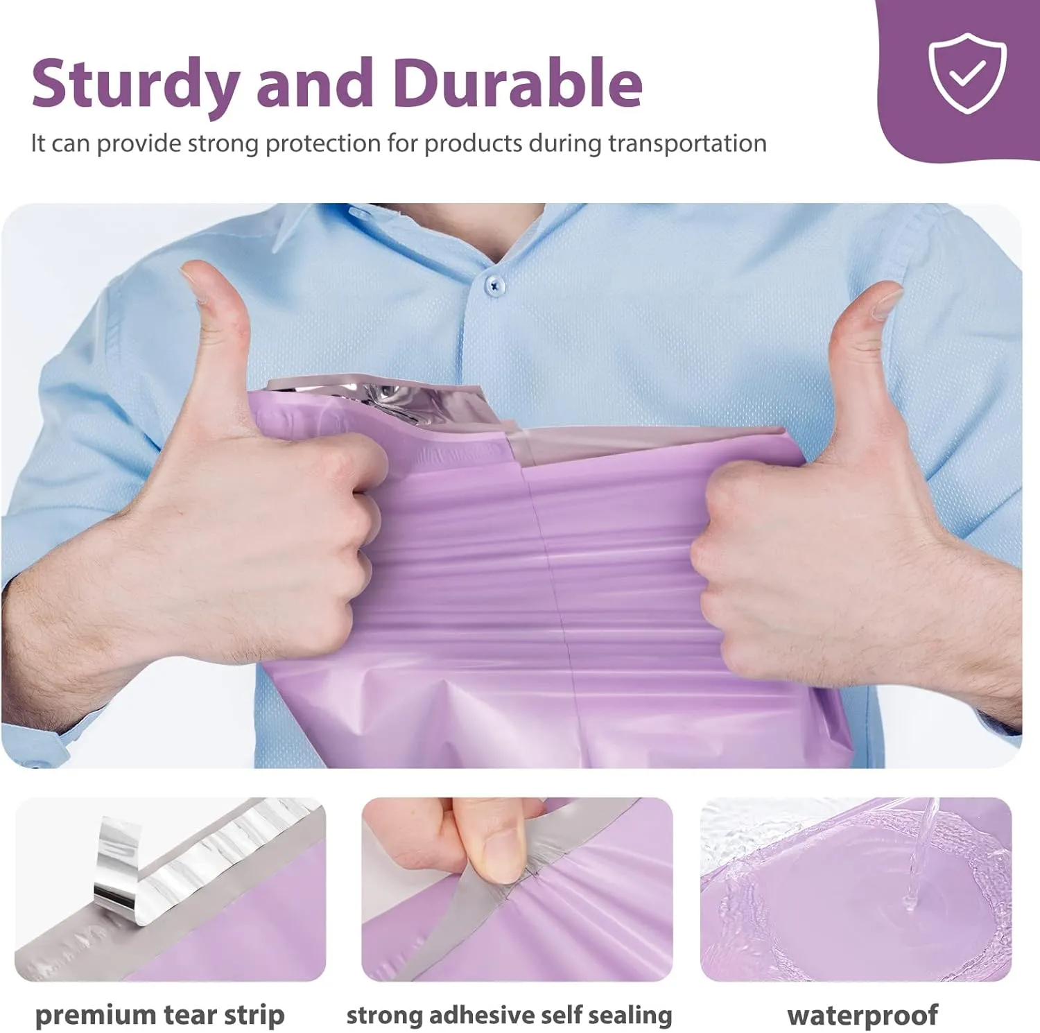 Fuxury Poly Mailers 10x13 Inch 100 Pcs, Waterproof Shipping Bags for Clothing, Strong Adhesive Shipping Envelopes for Small Business Suppliers, Self Seal Mailers Poly Bags Mailing Envelopes Purple