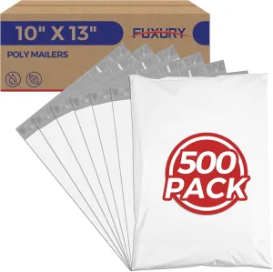 Fuxury Poly Mailers 10x13 Inch 500 Pack,Shipping Bags Bulk for Clothes,Self Seal Mailing Bags, Strong Adhesive Shipping Envelopes for Small Business,White