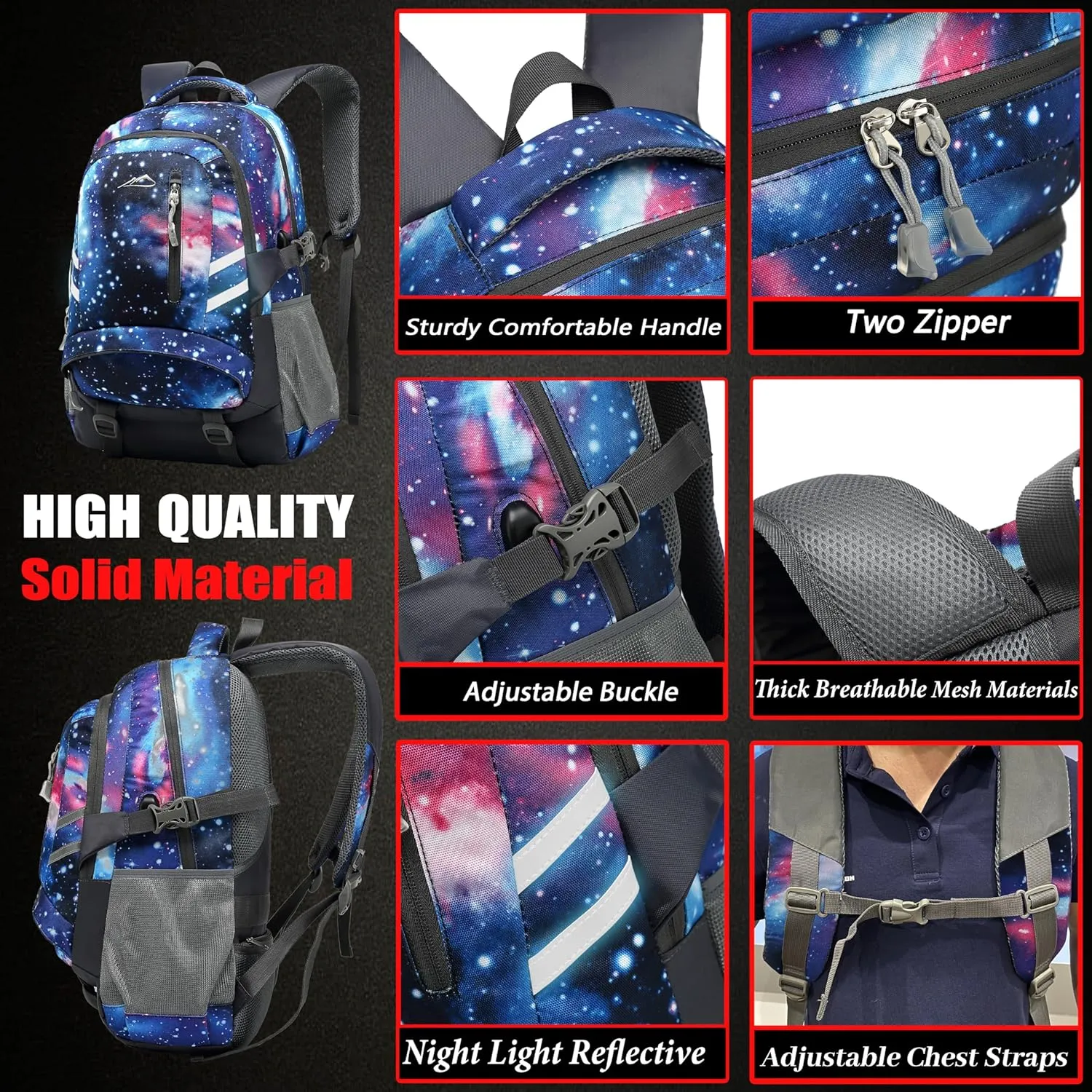 Galaxy Backpack Bookbag for College Laptop Travel,Fit Laptop Up to 15.6 inch Multi Compartment with USB Charging Port Anti theft, Gift for Men Women (Galaxy)