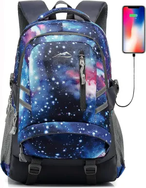 Galaxy Backpack Bookbag for College Laptop Travel,Fit Laptop Up to 15.6 inch Multi Compartment with USB Charging Port Anti theft, Gift for Men Women (Galaxy)