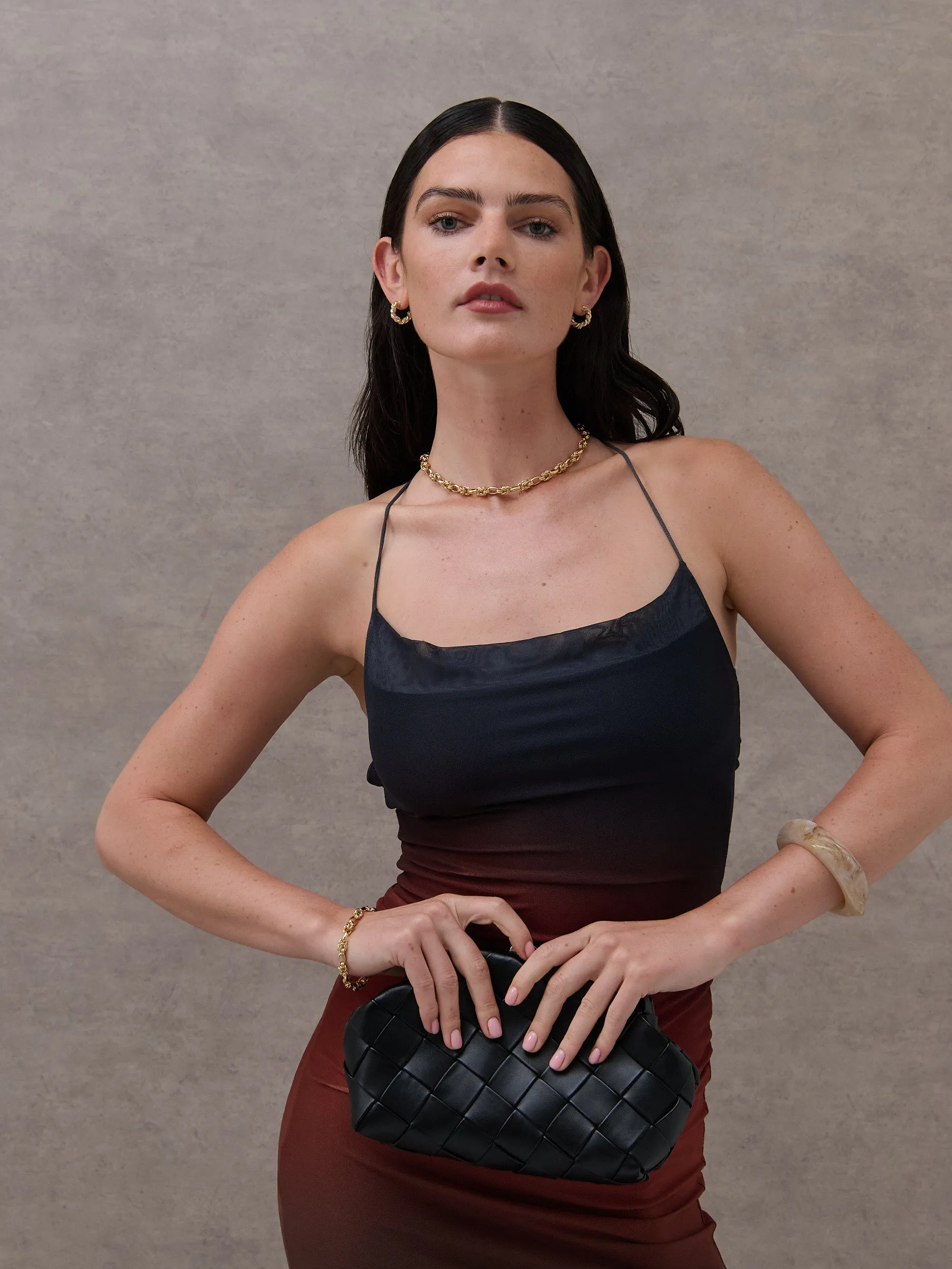 Gianna Woven Clutch Bag in Black