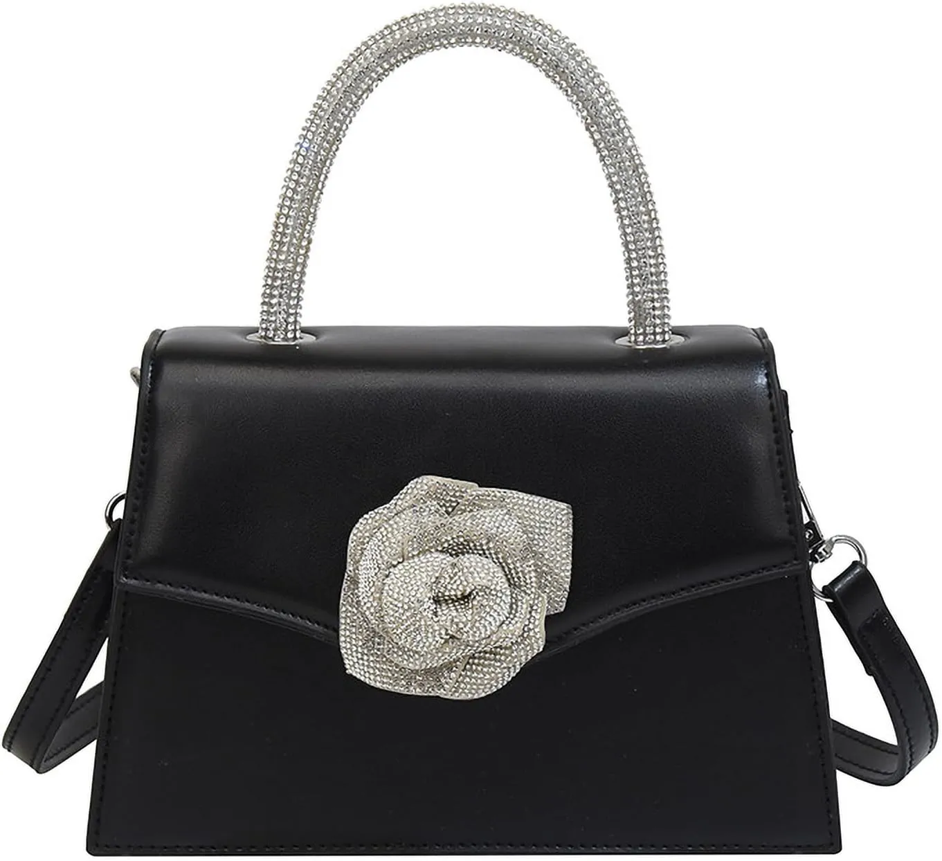 Glitter Floral Women's Leather Top Handle Tote Mini Small Size Age Reduced Elegant Luxury Crossbody Bag