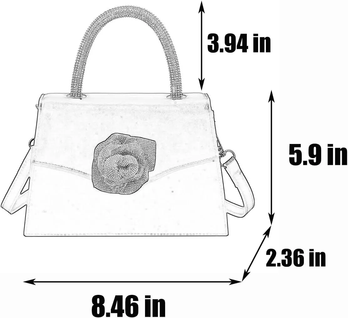 Glitter Floral Women's Leather Top Handle Tote Mini Small Size Age Reduced Elegant Luxury Crossbody Bag