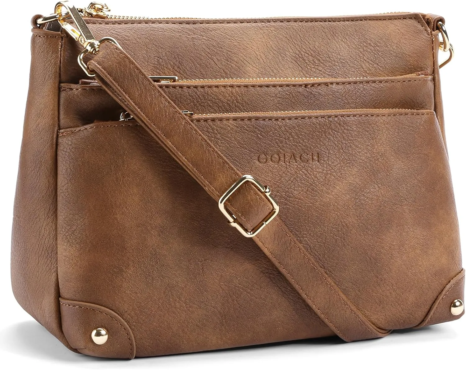 GOIACII Crossbody Bags for Women Medium Size Ladies Retro Satchel Purse with Multi Zipper Pockets Soft Leather
