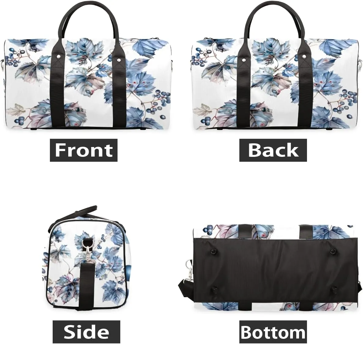 Grapes Fruit Travel Duffle Bag for Women Men Gym Duffel Foldable Bag Waterproof Weekender Grape Leaves Duffle Tote