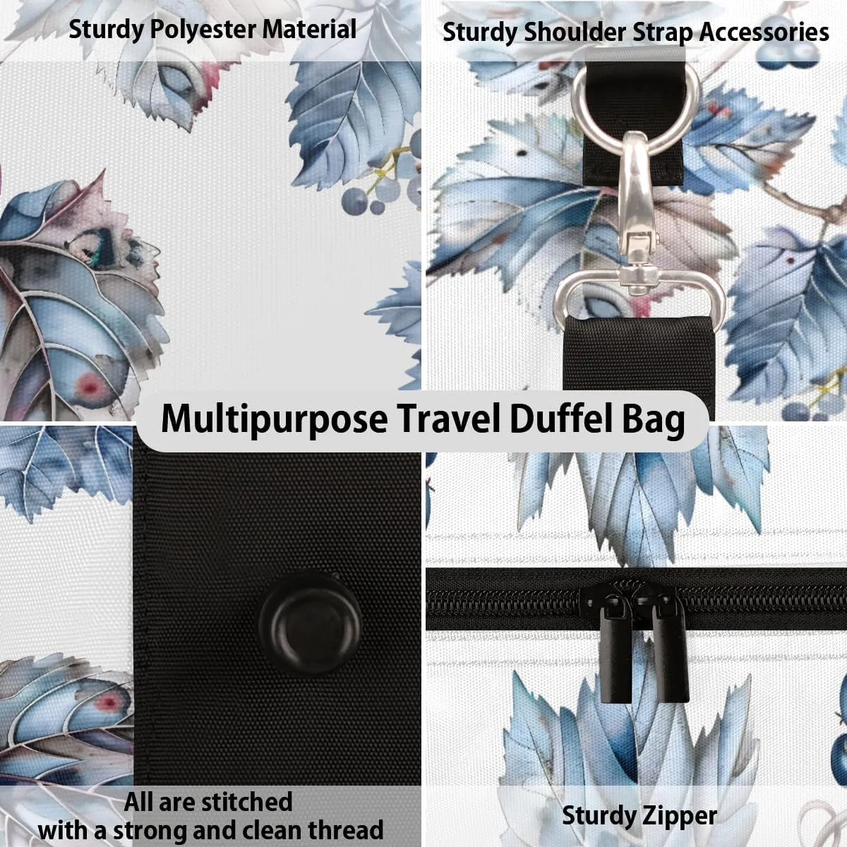 Grapes Fruit Travel Duffle Bag for Women Men Gym Duffel Foldable Bag Waterproof Weekender Grape Leaves Duffle Tote