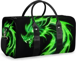 Green Dragon Travel Duffle Bag for Women Men Gym Duffel Foldable Bag Waterproof Weekender Cool Animal Duffle Tote
