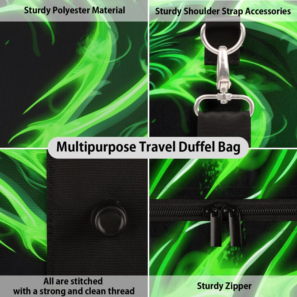 Green Dragon Travel Duffle Bag for Women Men Gym Duffel Foldable Bag Waterproof Weekender Cool Animal Duffle Tote