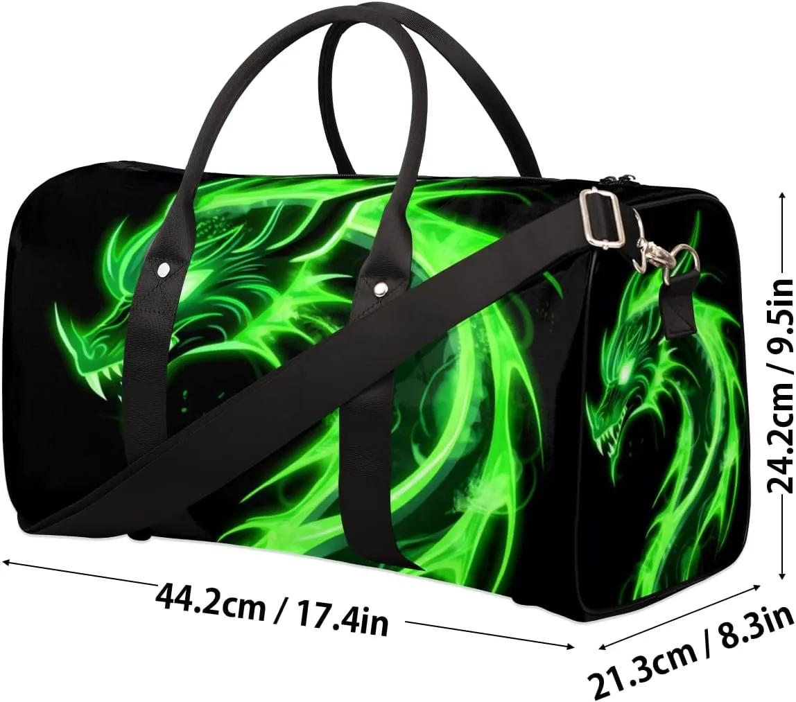 Green Dragon Travel Duffle Bag for Women Men Gym Duffel Foldable Bag Waterproof Weekender Cool Animal Duffle Tote
