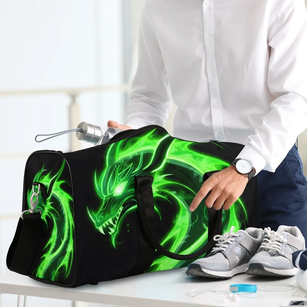 Green Dragon Travel Duffle Bag for Women Men Gym Duffel Foldable Bag Waterproof Weekender Cool Animal Duffle Tote