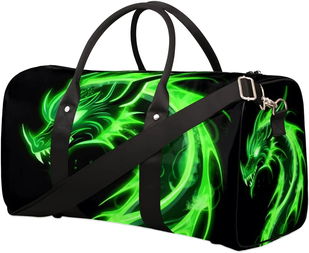 Green Dragon Travel Duffle Bag for Women Men Gym Duffel Foldable Bag Waterproof Weekender Cool Animal Duffle Tote