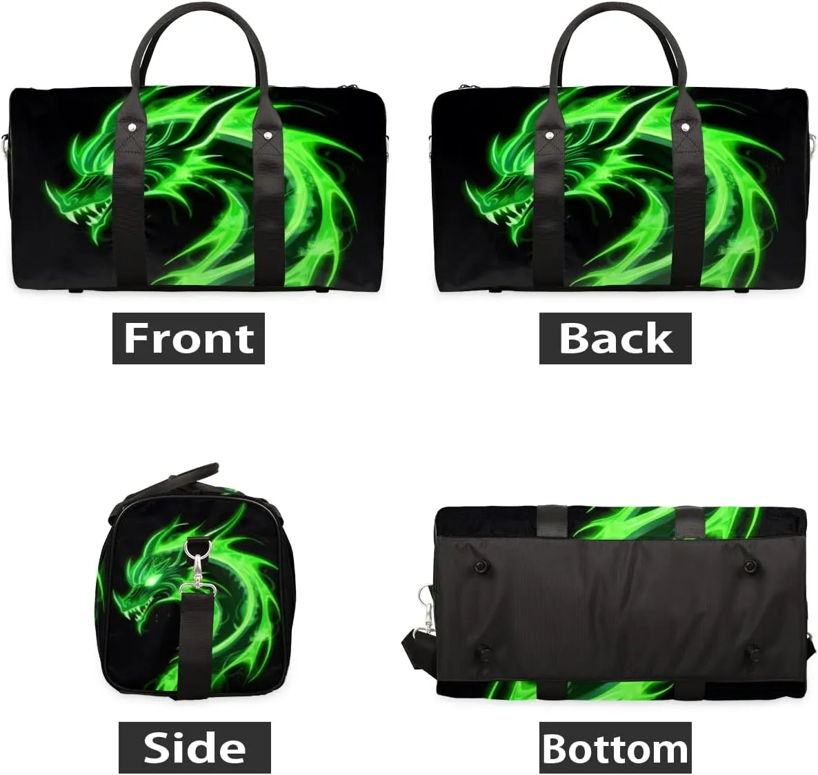 Green Dragon Travel Duffle Bag for Women Men Gym Duffel Foldable Bag Waterproof Weekender Cool Animal Duffle Tote