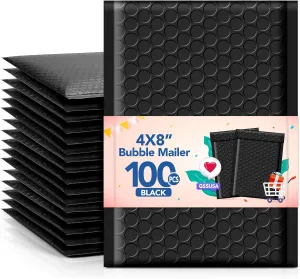 GSSSUSA Bubble Mailers 4x8 Inch 100 Pack Padded Envelopes Usable Size 4x7 Inch Shipping Envelopes Self Seal Small Packaging Shipping Bags for Mailing Jewelry, Small Business, Black