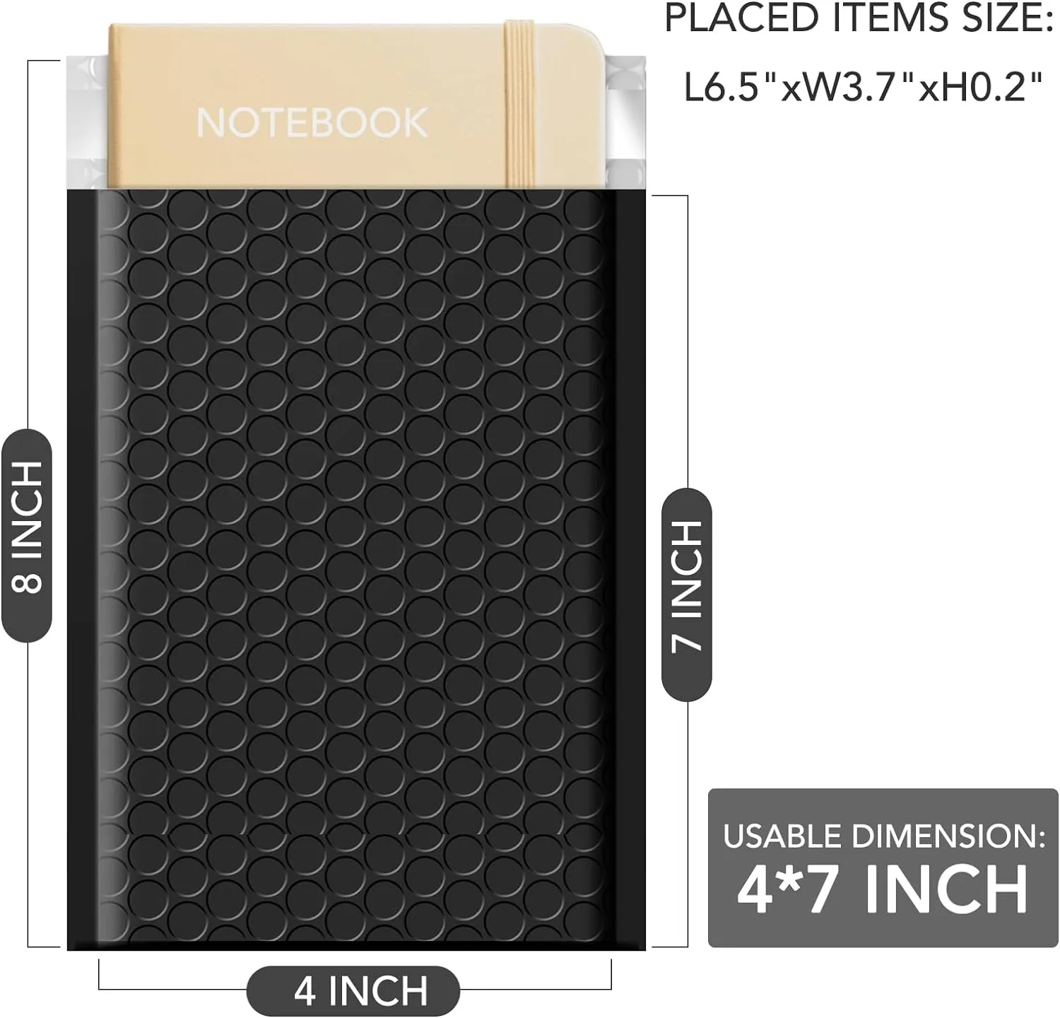 GSSSUSA Bubble Mailers 4x8 Inch 100 Pack Padded Envelopes Usable Size 4x7 Inch Shipping Envelopes Self Seal Small Packaging Shipping Bags for Mailing Jewelry, Small Business, Black