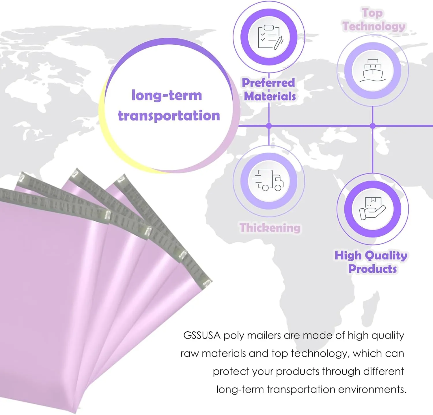 GSSUSA Large Poly Mailers 14.5x19 100PCS, Strong Adhesive Shipping Bags for Small Business, Waterproof Mailing Bags and Tear Resistant Shipping Envelopes for Clothing in Lavender Purple