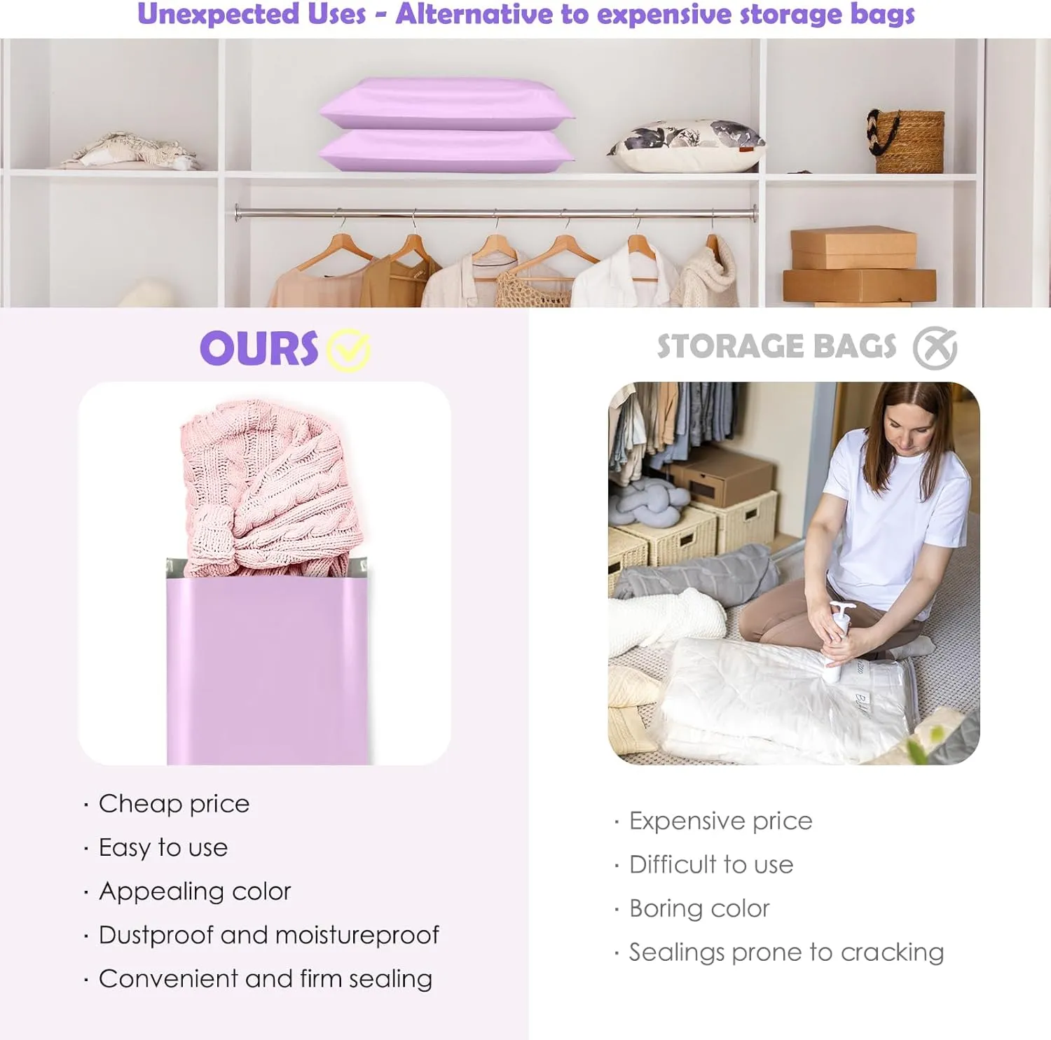 GSSUSA Large Poly Mailers 14.5x19 100PCS, Strong Adhesive Shipping Bags for Small Business, Waterproof Mailing Bags and Tear Resistant Shipping Envelopes for Clothing in Lavender Purple