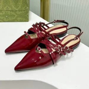 Gucci Diverse options GLOSSY STRAPPY CALFSKIN FLAT Complete product line IN RED SLINGBACK SCARLET