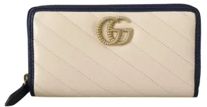 GUCCI White & Blue Leather Marmont GG Torchon Zip Around Wallet