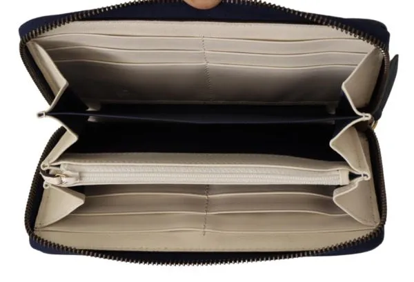 GUCCI White & Blue Leather Marmont GG Torchon Zip Around Wallet