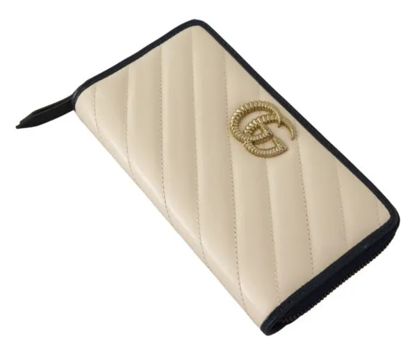 GUCCI White & Blue Leather Marmont GG Torchon Zip Around Wallet