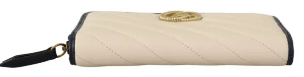 GUCCI White & Blue Leather Marmont GG Torchon Zip Around Wallet