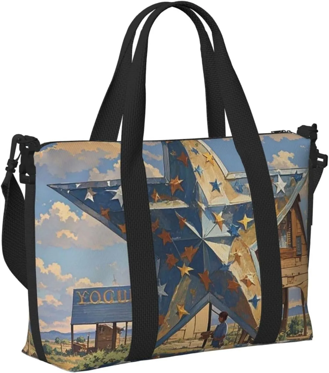 Gym Bag American Wastern Texas Star Duffel Bag for Men Women Travel Overnight Bag with Shoe Compartment Workout Bags