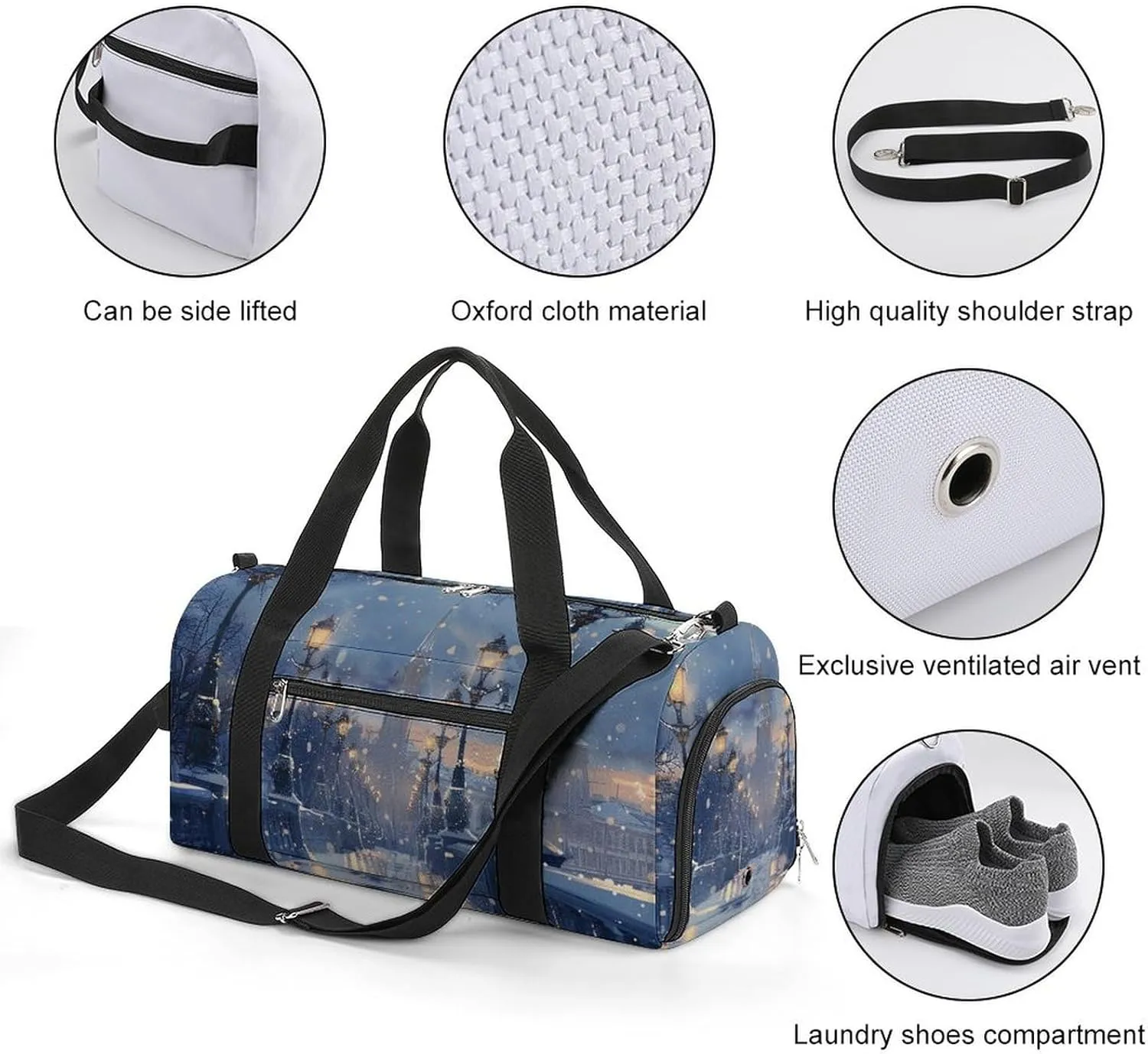 Gym Bag Bridges And Street Lights Duffel Bag for Men Women Overnight Bag with Shoe Compartment Workout Bags