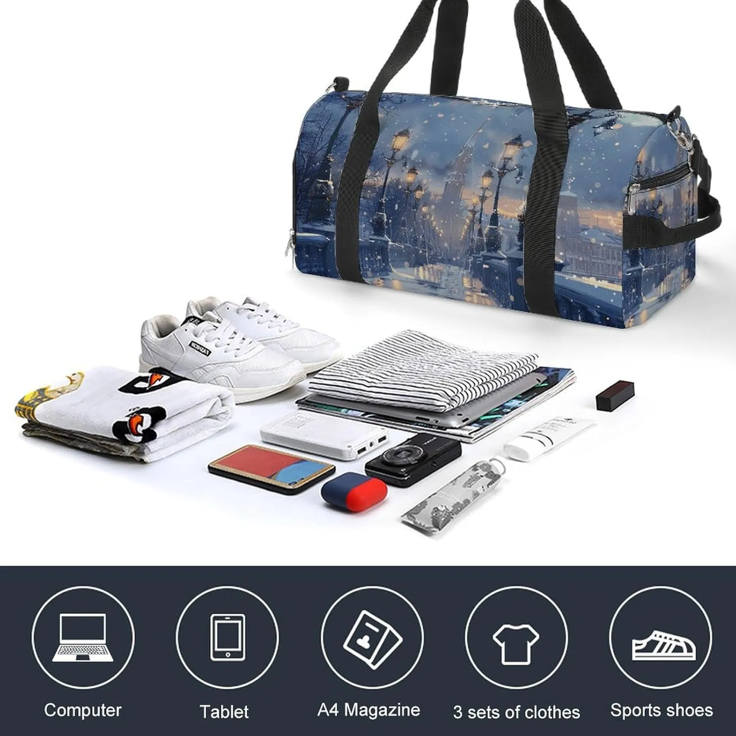 Gym Bag Bridges And Street Lights Duffel Bag for Men Women Overnight Bag with Shoe Compartment Workout Bags
