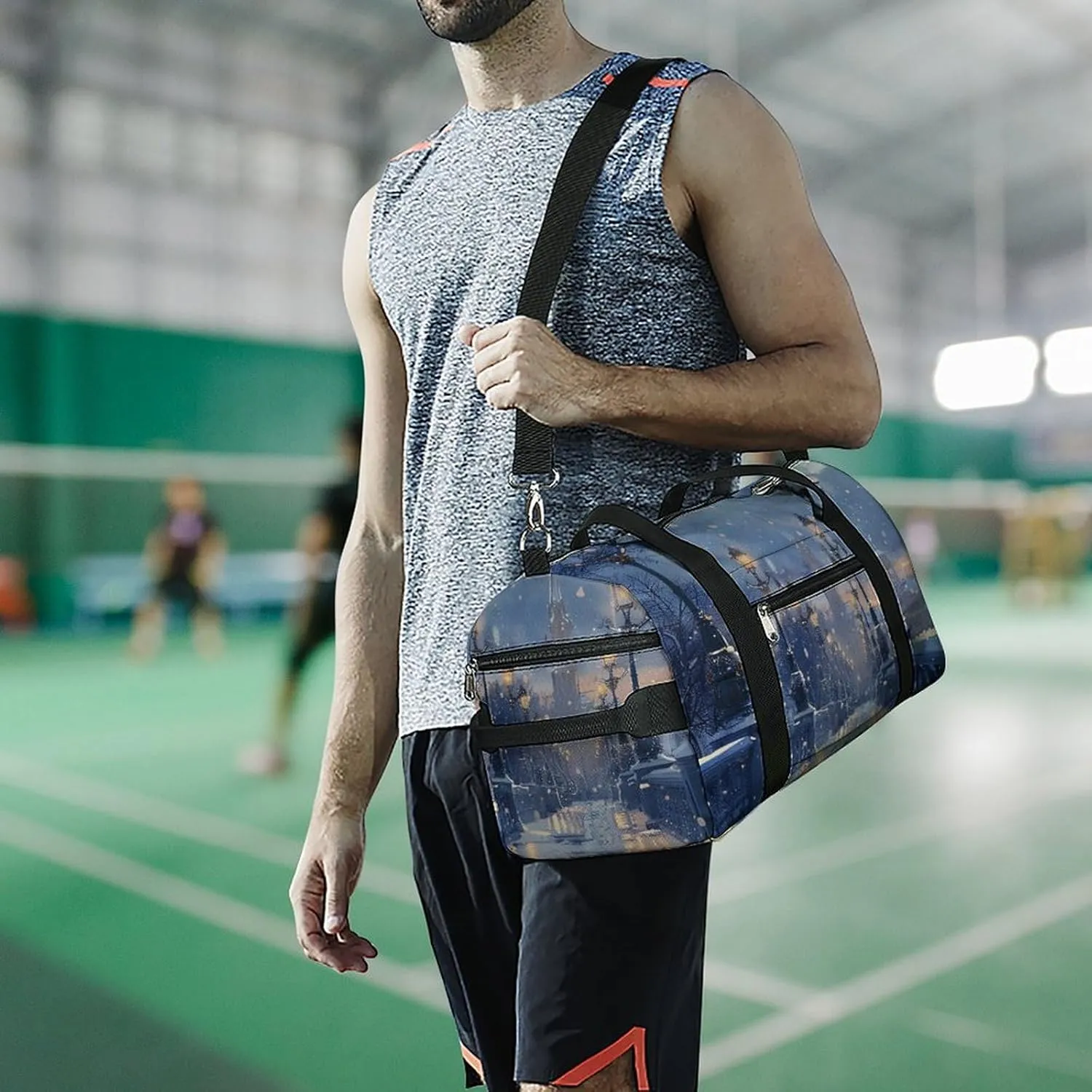 Gym Bag Bridges And Street Lights Duffel Bag for Men Women Overnight Bag with Shoe Compartment Workout Bags