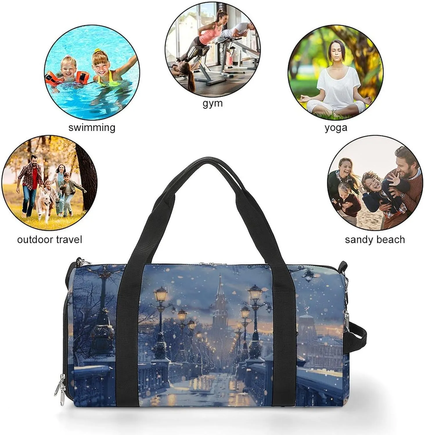 Gym Bag Bridges And Street Lights Duffel Bag for Men Women Overnight Bag with Shoe Compartment Workout Bags