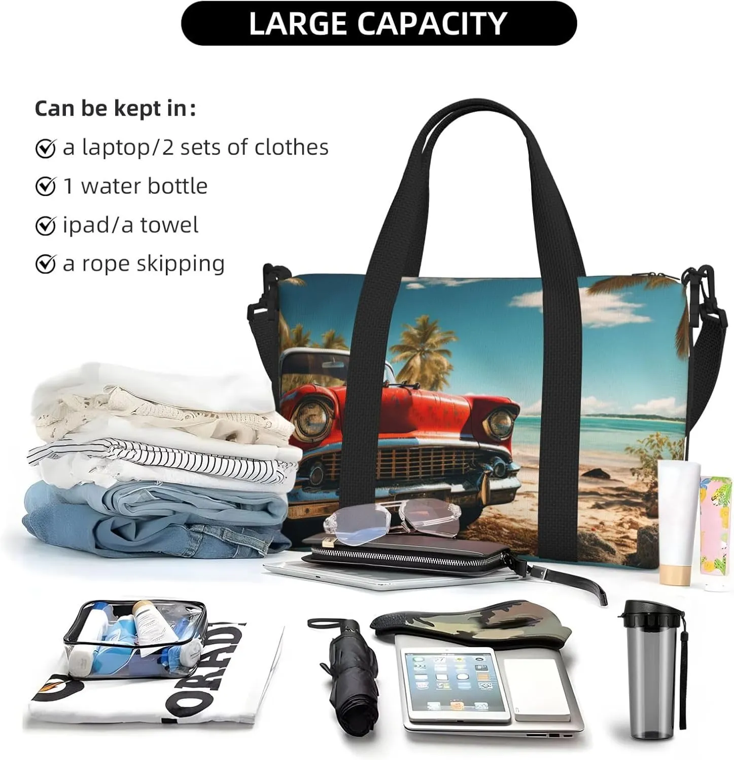 Gym Bag Car Beach Duffel Bag for Men Women Travel Overnight Bag with Shoe Compartment Workout Bags