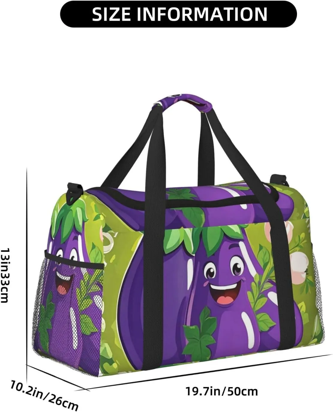 Gym Bag Cartoon Eggplant Duffel Bag for Men Women Travel Overnight Bag with Shoe Compartment Workout Bags